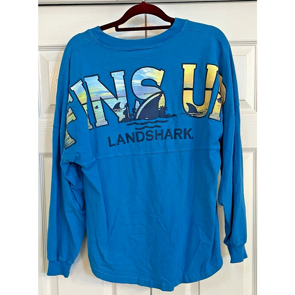 Spirit Jersey FINS UP Landshark Pool Blue Unisex Long Sleeve Relaxed Small - Picture 4 of 5
